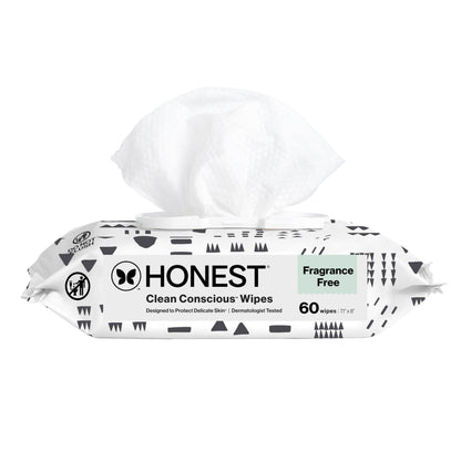 The Honest Company Clean Conscious Unscented Wipes | Over 99% Water, Compostable, Plant-Based, Baby Wipes | Hypoallergenic for Sensitive Skin, EWG Verified | Pattern Play, 576 Count
