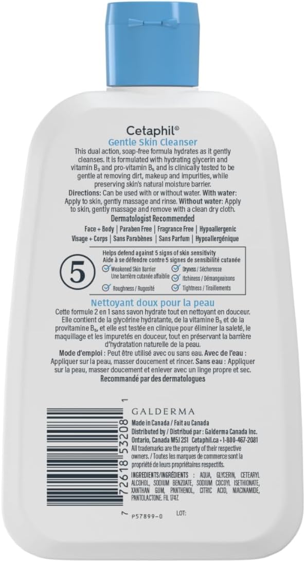 Cetaphil Milde Hautreinigung (473 ml) – Feuchtigkeitsspendende Gesichts- und Körperreinigung – Ideal für empfindliche, trockene Haut – Nicht reizend, parfümfrei und von Dermatologen empfohlen
