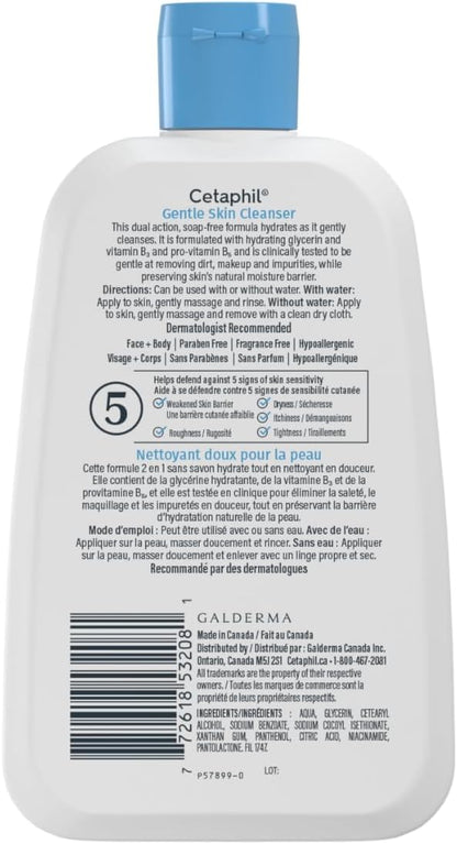 Cetaphil Milde Hautreinigung (473 ml) – Feuchtigkeitsspendende Gesichts- und Körperreinigung – Ideal für empfindliche, trockene Haut – Nicht reizend, parfümfrei und von Dermatologen empfohlen