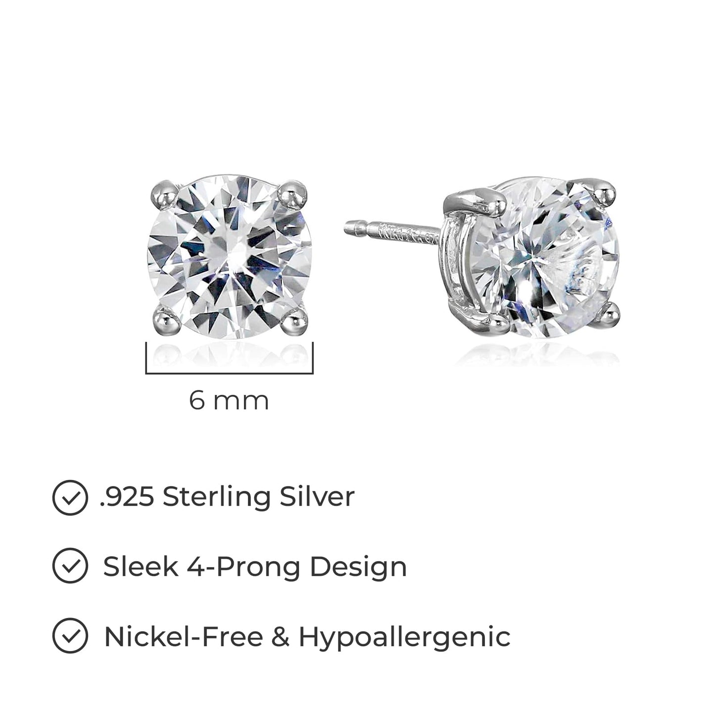 Amazon Essentials Sterling Silver Round Birthstone Stud Earrings