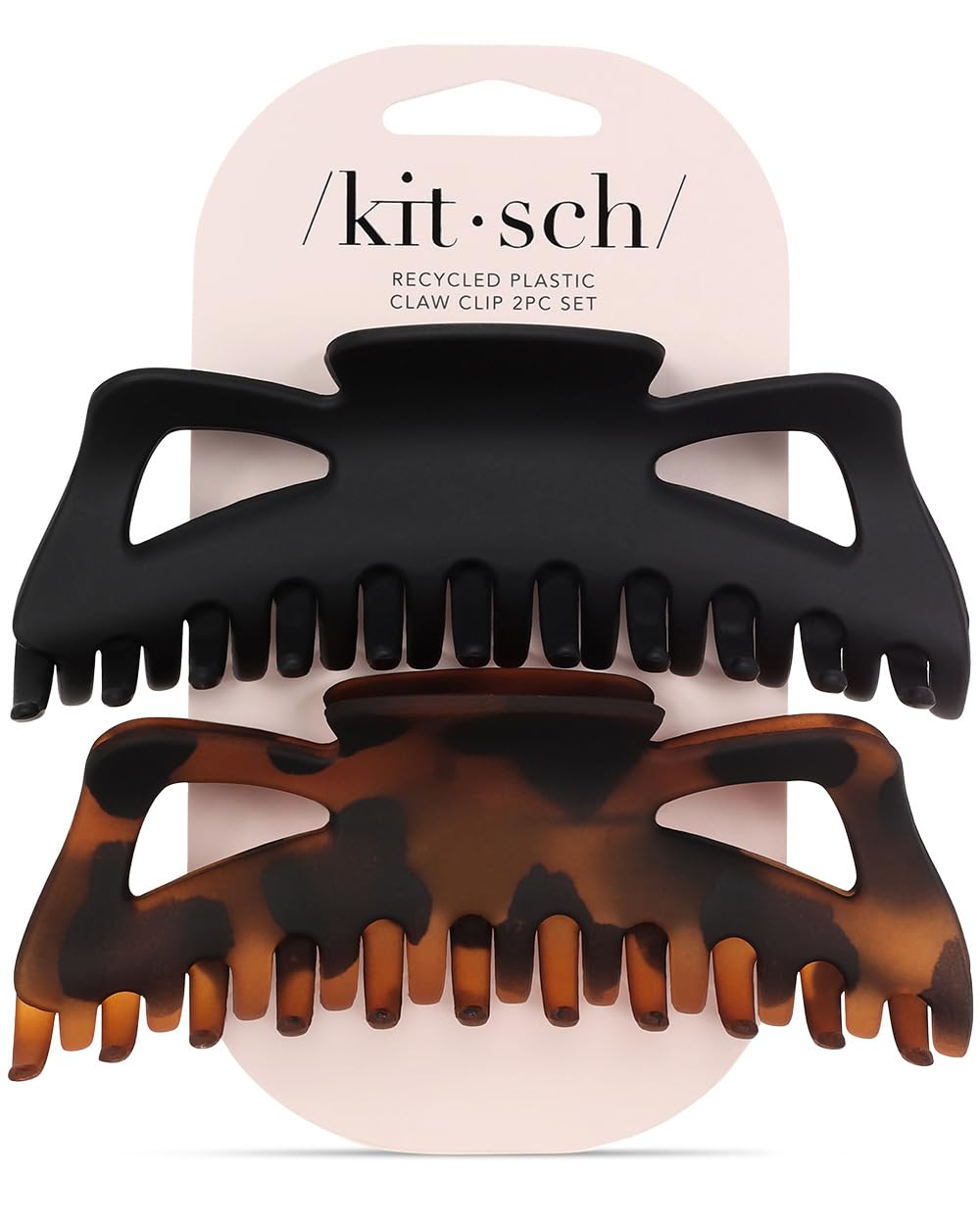 Kitsch Mittelgroße Haarspangen für Damen, starker Halt, Haarclips aus recyceltem Kunststoff für dickes Haar | Ideal für Hochsteckfrisuren, halb offene Frisuren | Ideale Geschenke für Frauen – 2 Stück, Schwarz und Schildpatt
