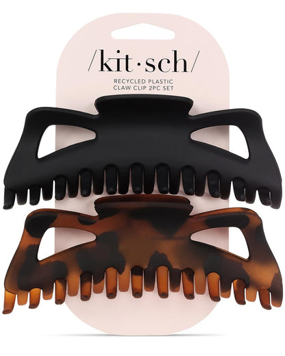 Kitsch Mittelgroße Haarspangen für Damen, starker Halt, Haarclips aus recyceltem Kunststoff für dickes Haar | Ideal für Hochsteckfrisuren, halb offene Frisuren | Ideale Geschenke für Frauen – 2 Stück, Schwarz und Schildpatt