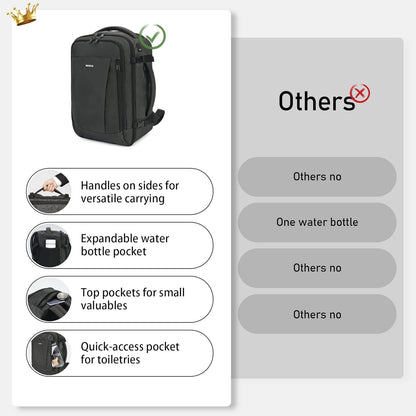 ECOHUB 16'' Reise-Rucksack Handgepäck Unterseat-Rucksack Persönlicher Gegenstand Flugzeug-Reisetasche mit 13 Taschen Handgepäck Flaschenhalter USB-Ladeanschluss Casual Daypack für Frauen Männer Schwarz