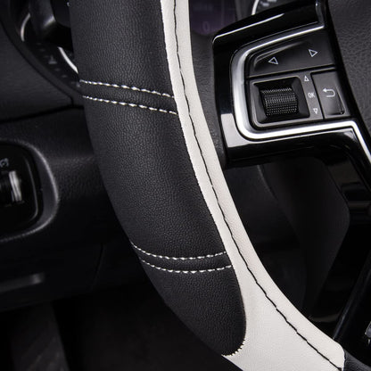 CAR PASS Line Rider Mikrofaser-Leder Sportlicher Lenkradbezug Universal Passend für 95% LKW, SUV, PKW, 36,8-38,1 cm Rutschfest Sicher Bequem Design (Schwarz-Grau)