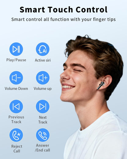 Wireless Earbuds, Bluetooth 5.4 Headphones with 50H Playback, Deep Bass Stereo Ear Buds Clear Calls with LED Power Display, Wireless Headphones with Noise Cancelling Mic for Phone/Laptop, Carbon black