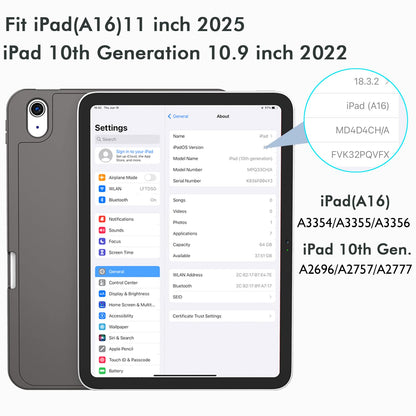 iMieet Case for iPad (A16)/iPad 10th Generation [11-Inch 2025/10.9 Inch 2022], Trifold Stand Smart Cover with Pencil Holder and Soft TPU Back, Supports Touch ID(Black)