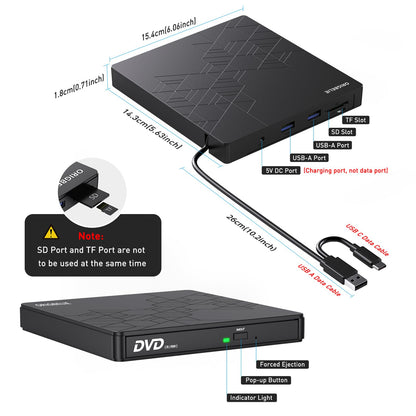 ORIGBELIE externes DVD-Laufwerk, CD-Laufwerk USB 3.0 Typ-C CD/DVD ROM +/-RW Adapter mit USB-Anschluss DVD-Brenner für Laptop, PC, Desktop-Computer, optisches Laufwerk CD-Player kompatibel mit Mac Windows Linux