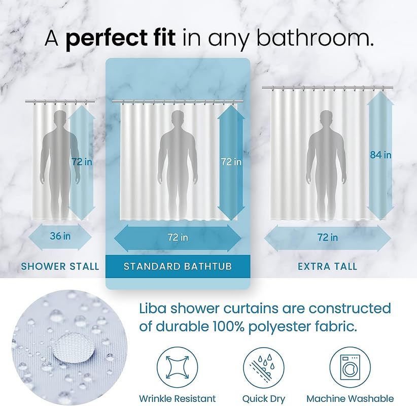 LiBa PEVA 8G Bathroom Shower Curtain Liner, 72" W x 72" H, Frosted, 8G Heavy Duty Waterproof Shower Curtain Liner