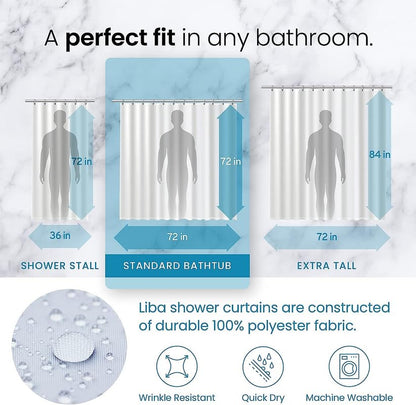 LiBa PEVA 8G Bathroom Shower Curtain Liner, 72" W x 72" H, Frosted, 8G Heavy Duty Waterproof Shower Curtain Liner