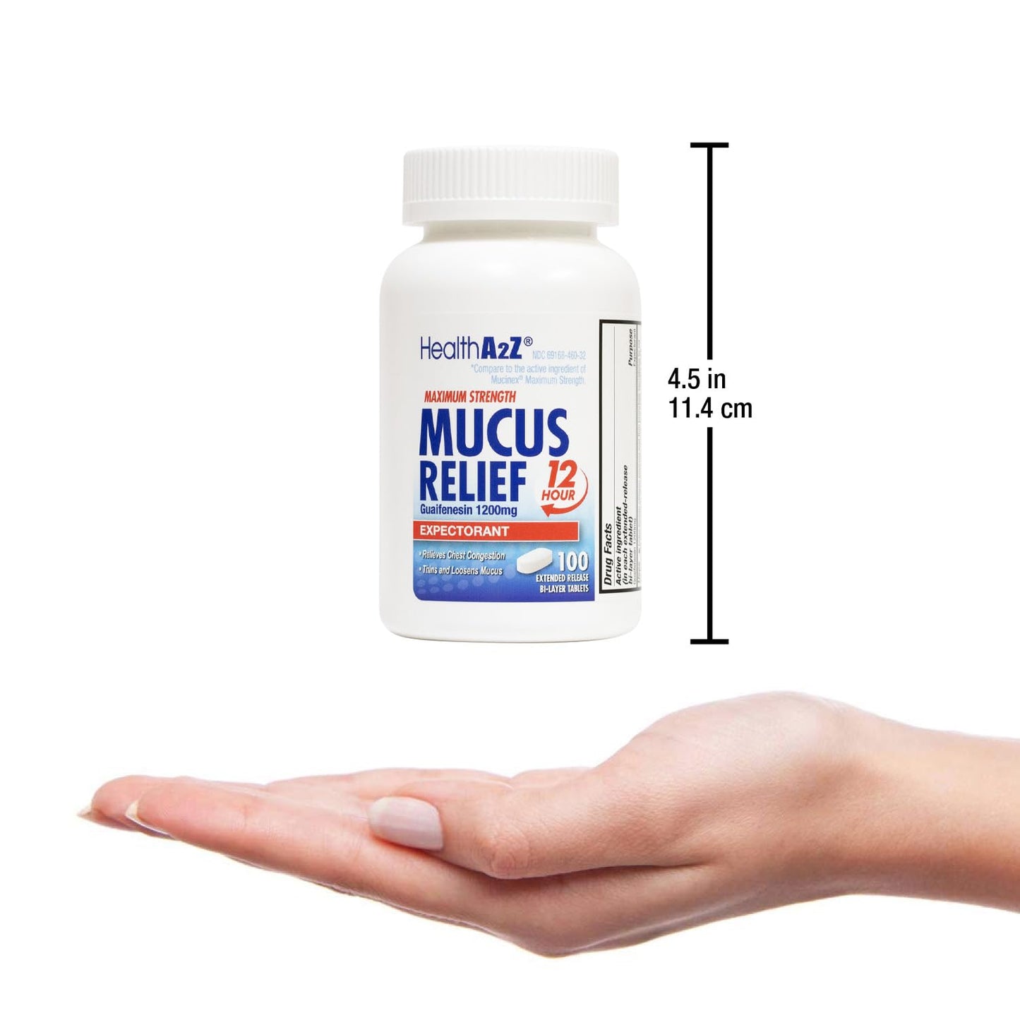 HealthA2Z® Mucus Relief | Guaifenesin 1200 mg | 100 Tablets | 12 Hour | Expectorant | Relieves Chest Congestion | Thins and Loosens Mucus (100 Tablets) (Pack of 2)