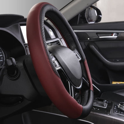 CAR PASS Line Rider Mikrofaser-Leder Sportlicher Lenkradbezug Universal Passend für 95% LKW, SUV, PKW, 36,8-38,1 cm Rutschfest Sicher Bequem Design (Schwarz-Grau)
