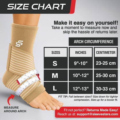 Sleeve Stars Knöchelbandage für Damen & Herren, Knöchelwickel für Verstauchungen, Kompressionsmanschette zur Linderung von Plantarfasziitis, Leicht anpassbare Unterstützung: mit abnehmbarem Gurt (Einzeln/M:25-30cm/Schwarz)