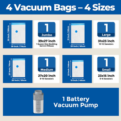 ETENWOLF Vacuum Storage Bags for Travel with Rechargeable Wireless Pump, Vacuum Seal Bags for Clothes and Travel, Space Saver Bags in Carry-On Sizes, Perfect for Luggage and Suitcases, 12 Combo