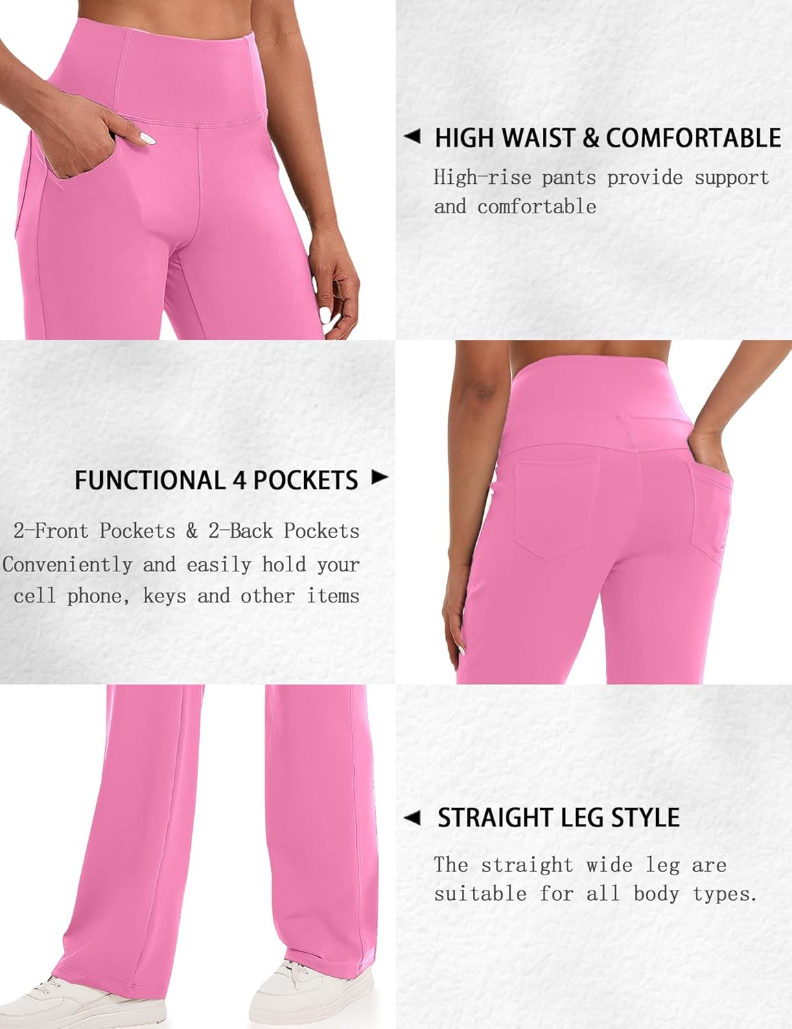 VOOVEEYA Yogahosen für Damen mit Taschen, gerade geschnittene Hose mit weitem Bein, hochtaillierte Business-Hose, petite/regulär//lang