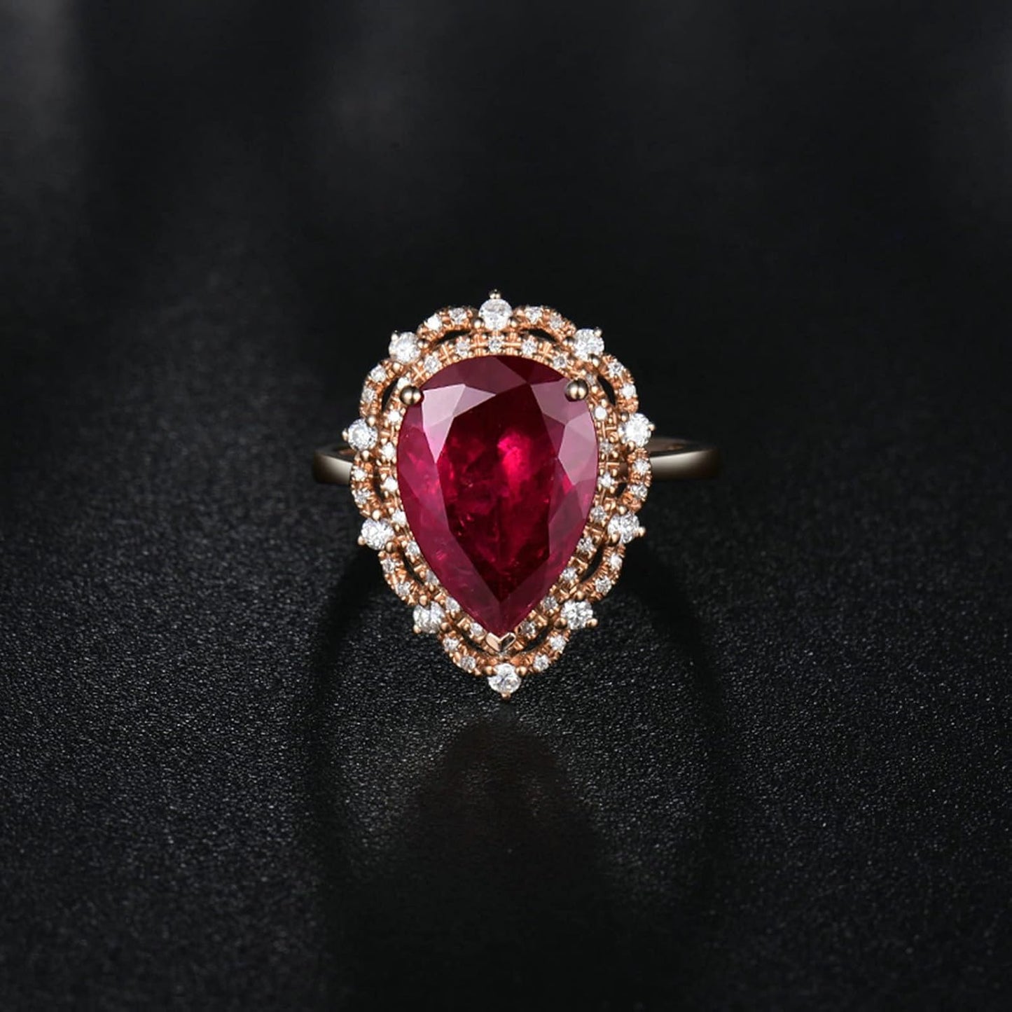 18K Rose Gold Ring 4ct Pear Shape Tourmaline with 0.28ct Diamond Engagement Rings for Girls