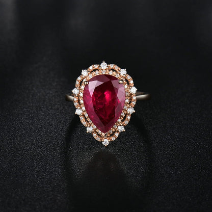 18K Rose Gold Ring 4ct Pear Shape Tourmaline with 0.28ct Diamond Engagement Rings for Girls