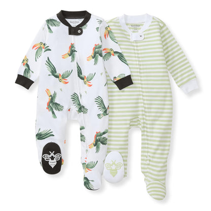 Burt's Bees Baby Boys Sleep and Play Pajamas, 100% Organic Cotton, One-piece PJs, Diagonal Zip Up Loose Fit Footie