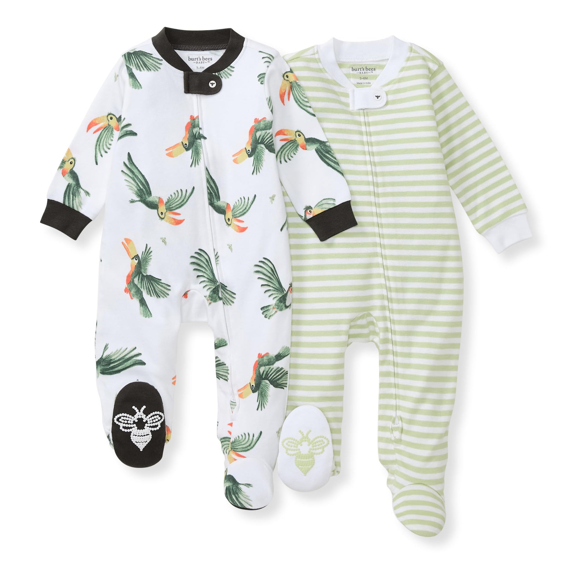 Burt's Bees Baby Boys Sleep and Play Pajamas, 100% Organic Cotton, One-piece PJs, Diagonal Zip Up Loose Fit Footie
