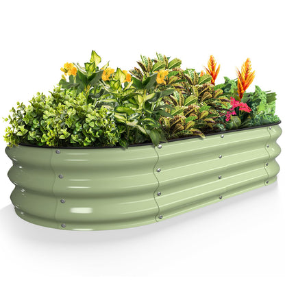 Kesfitt Raised Garden Bed, 5x2x1 FT Galvanized Steel Metal Raised Garden Bed, Oval Open-Bottom Design, 12-Inch Deep for Outdoor Vegetable & Herb Gardening, Fruit Green