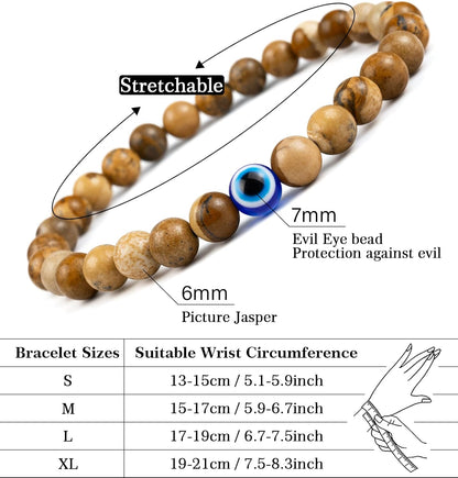 6 mm Böses Auge Armband aus schwarzen Kristallen – verstellbares Set aus Natursteinen für Herren und Damen, Schutzamulett als Geschenk für den Alltag/Geburtstag/Jahrestag
