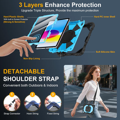 Case for iPad A16 11th Generation 11 Inch 2025, Auorld for iPad 10th Generation 10.9 inch 2022 case with Screen Protector, 360 Degree Rotating Stand Shoulder Strap Pencil Holder, Navy Pink