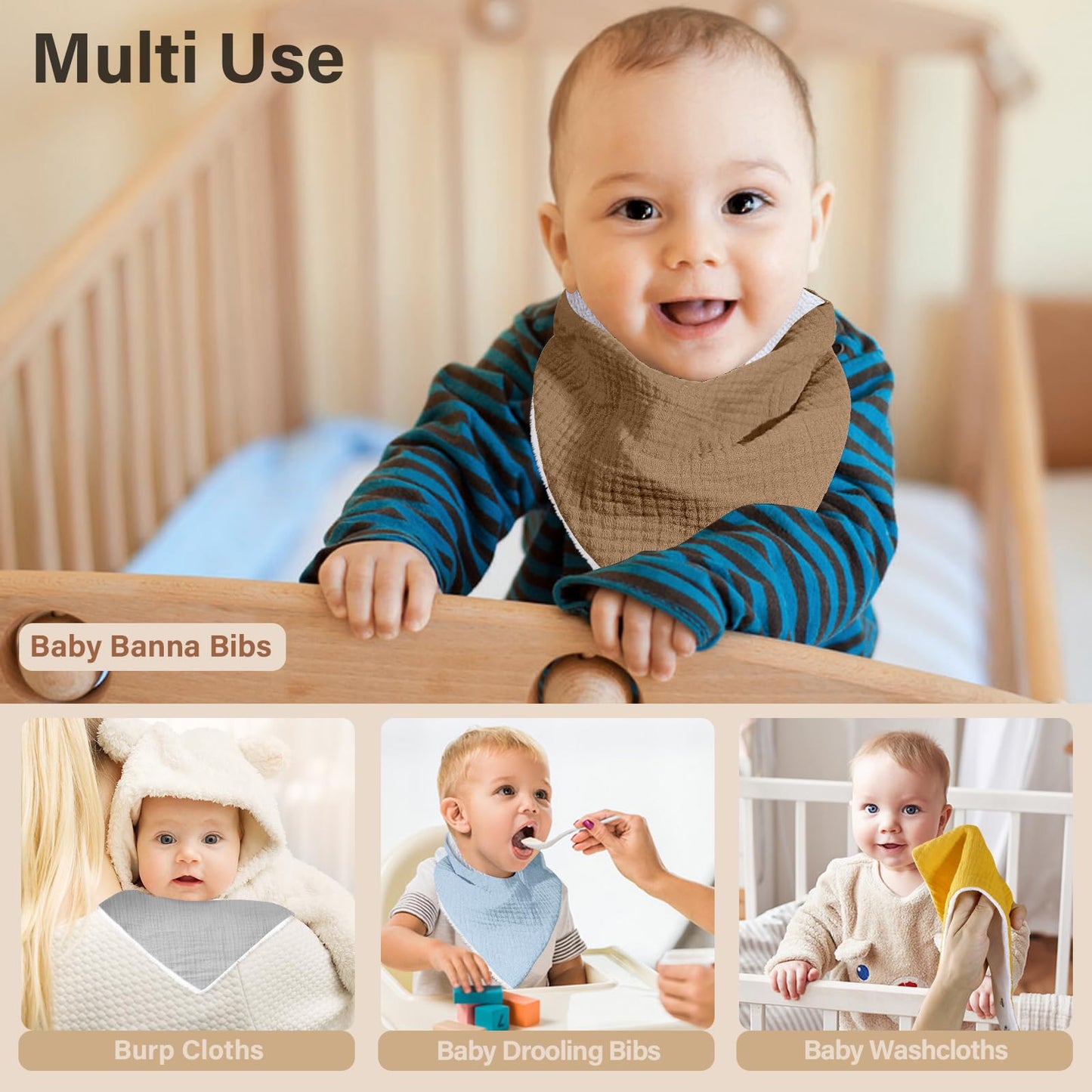 NISXABEBE Musselin-Baby-Lätzchen, 6er-Pack, Baby-Bandana-Spucktücher aus 100 % Baumwolle für Jungen und Mädchen, unifarbene Lätzchen für Spucken und Zahnen (Jungen)