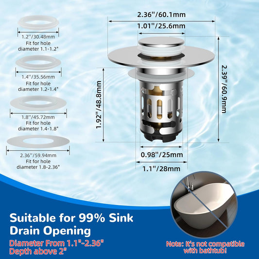 Hibbent Upgraded 3 in 1 Bathroom Sink Drain Strainer