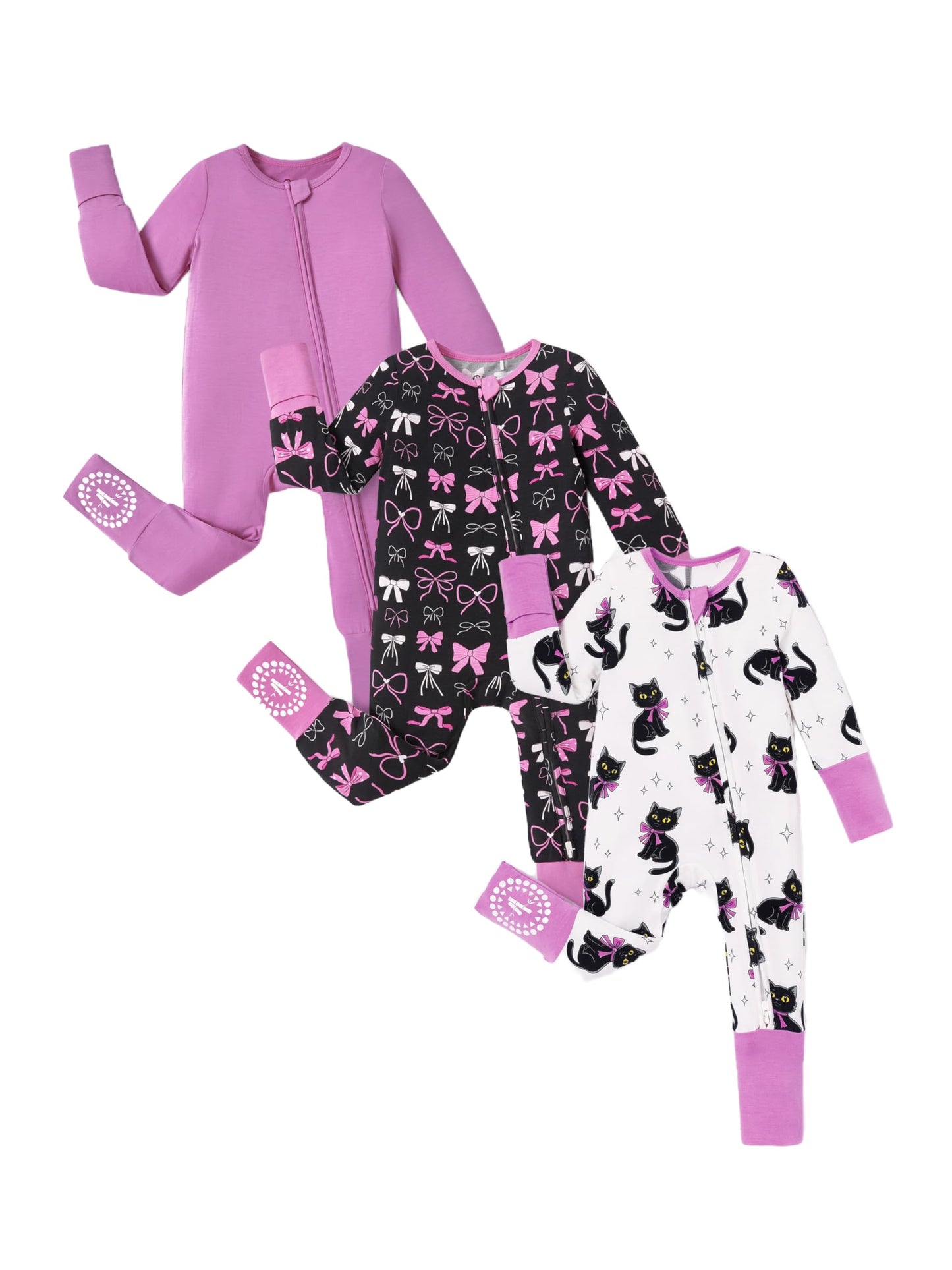 PATPAT Baby Footies Boys Girls - Bamboo Viscose - Zipper & Non-Slip Soles Romper Mitten - Footed & Footless Infant Clothes