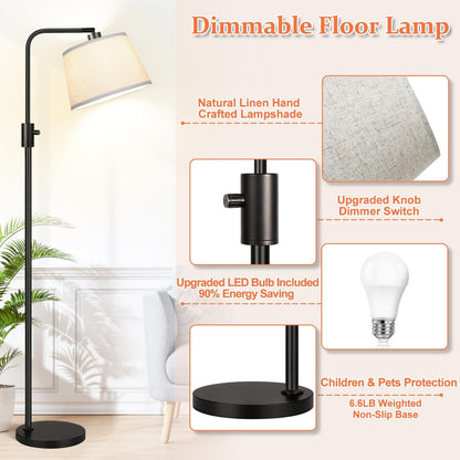 【Upgraded】 Dimmable Floor Lamp, 1000 Lumens LED Edison Bulb Included