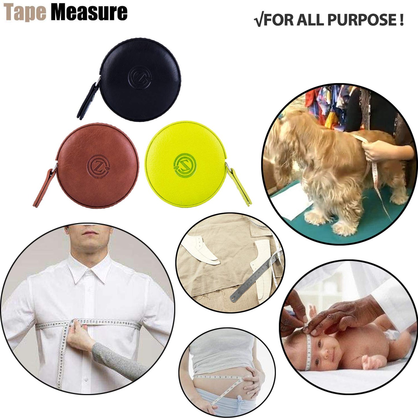 Maßband, Körpermaßband zum Nähen, für Schneider, Bastler, Stoff-Maßband für Körper- und medizinische Messungen, 1,5 m / 60 Zoll, beidseitig bedrucktes, einziehbares Lineal