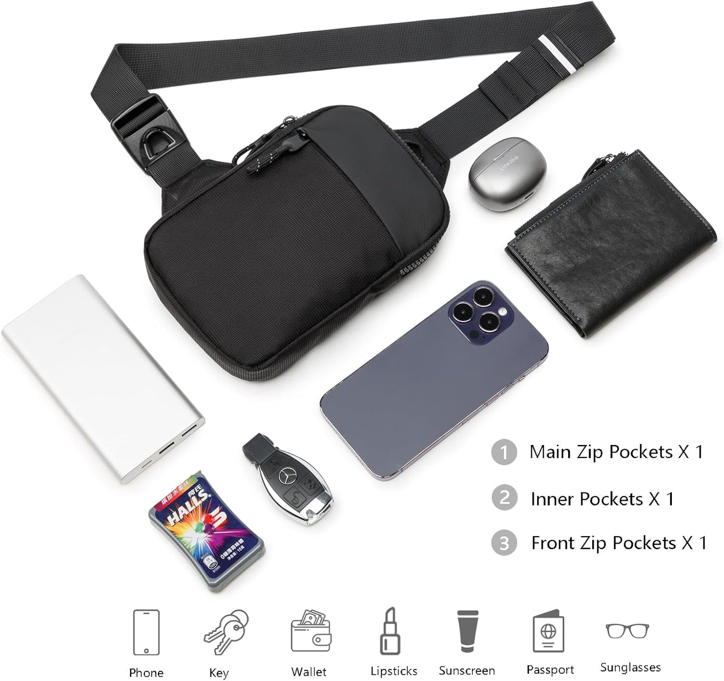 Mini-Slingbag für Damen und Herren, kleine Umhängetasche, lässige, trendige, wasserdichte Brusttasche für Reisen