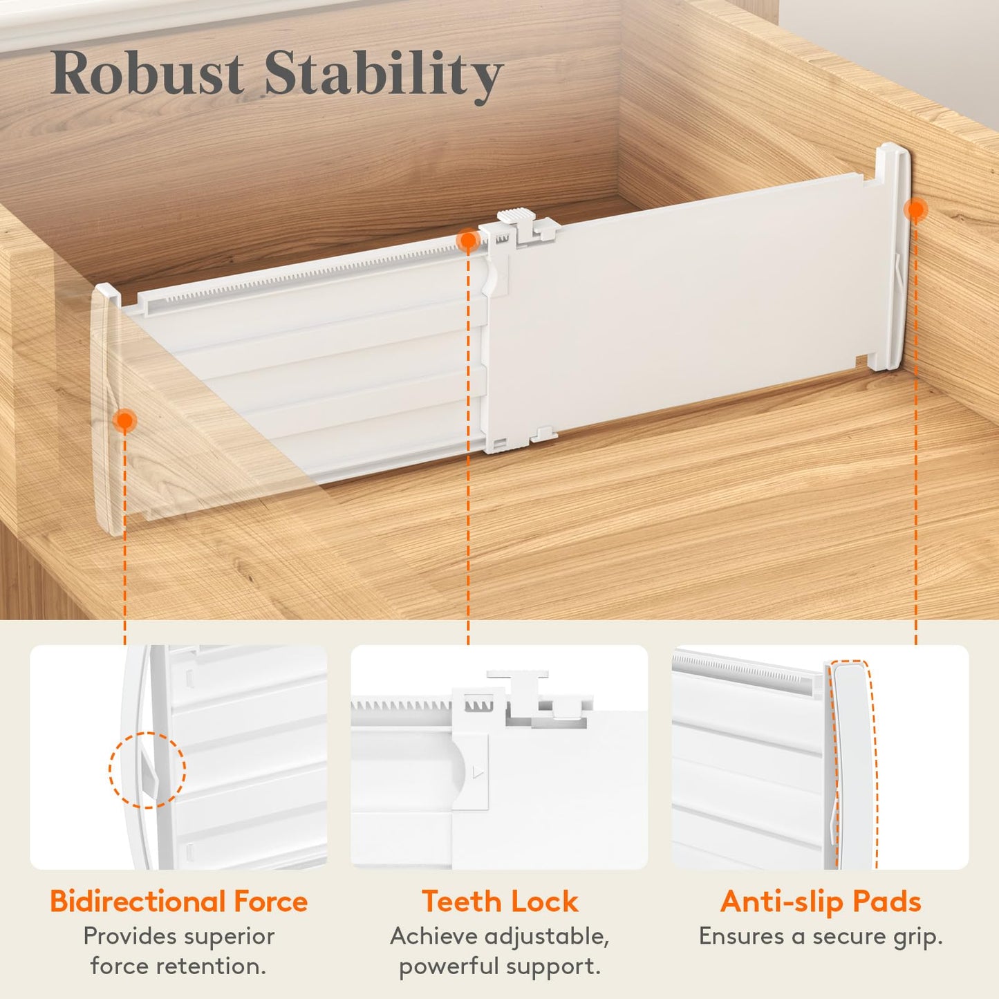 Lifewit 8" Tall 4 Pack Drawer Dividers, 13.8"-22.2" Adjustable Deep Drawer Organizer Clothes, Expandable White Plastic Separators for Dresser, Kitchen, Cabinet, Closet, Office Organization & Storage