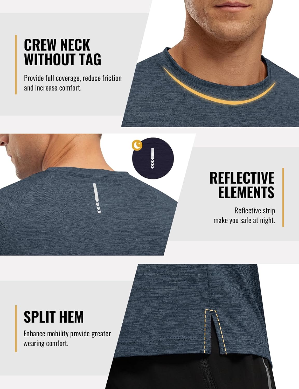 Rdruko Herren Kurzarm Trainingsshirts – Trockene Passform – Feuchtigkeitstransportierend – Für Laufen, Fitnessstudio, aktiven Sport