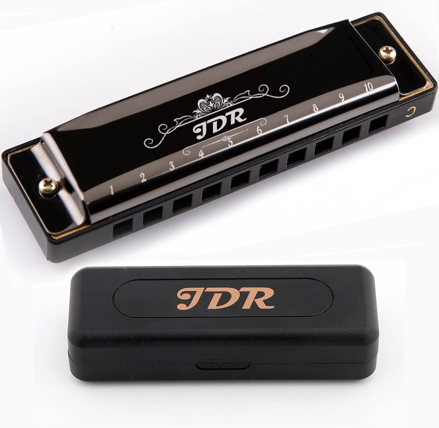 JDR Harmonica C, Blues armonica Key of C 10 Hole 20 Tone with Case Mouth Organ Standard Diatonic for Beginner Adults Professional Player Teacher Parents Students Black New Year Gift