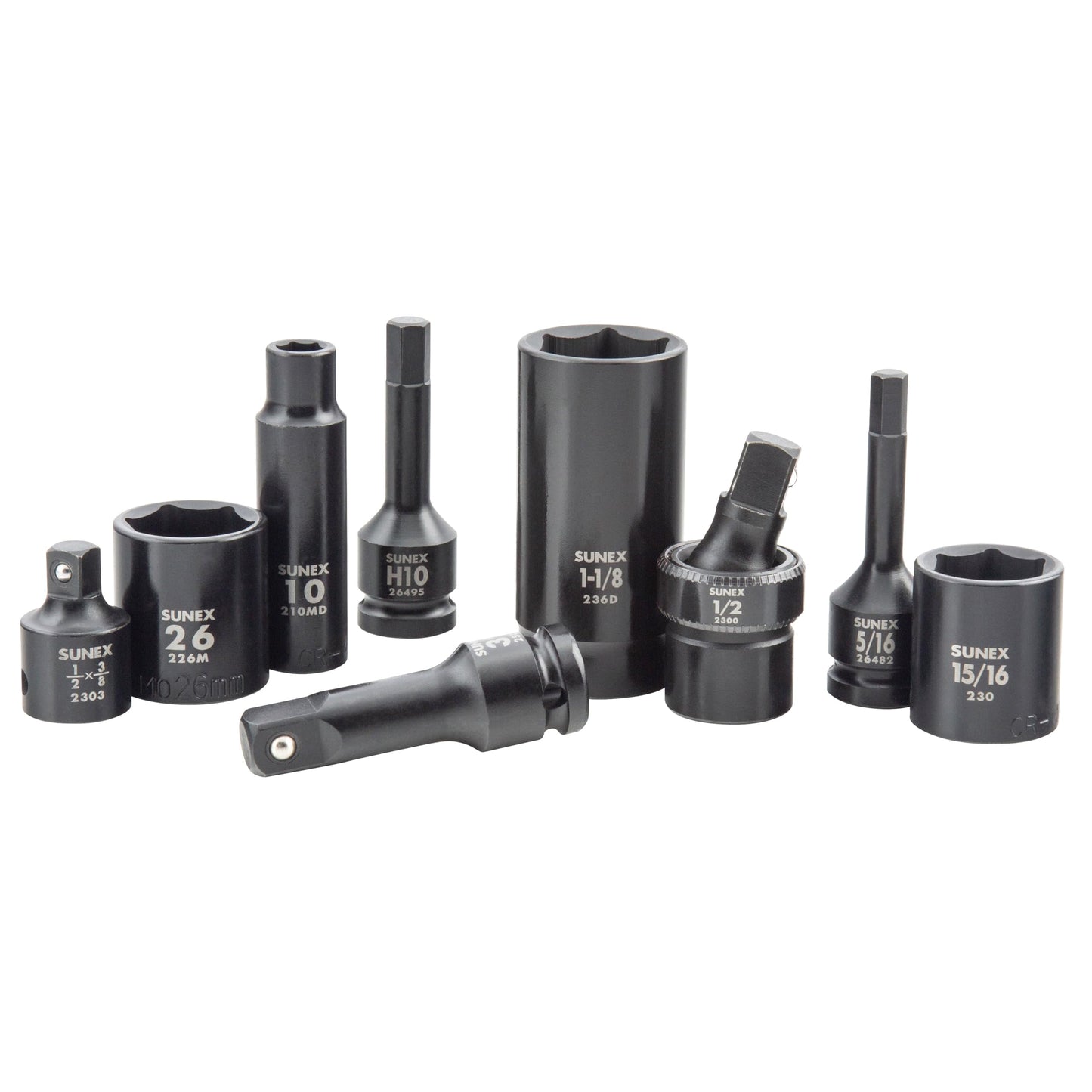 SUNEX Tools 80 Piece 3/8 in. Drive Master Impact Socket Set, Universal, Star, External Star, Extensions, Universal Joint, SAE and Metric, 8mm to 19mm and 5/16 in. to 3/4 in., CR-MO Steel, Model 3580