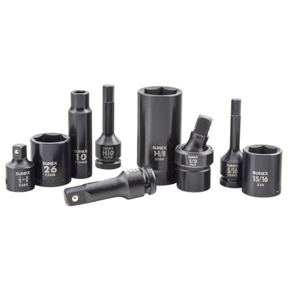 SUNEX Tools 80 Piece 3/8 in. Drive Master Impact Socket Set, Universal, Star, External Star, Extensions, Universal Joint, SAE and Metric, 8mm to 19mm and 5/16 in. to 3/4 in., CR-MO Steel, Model 3580