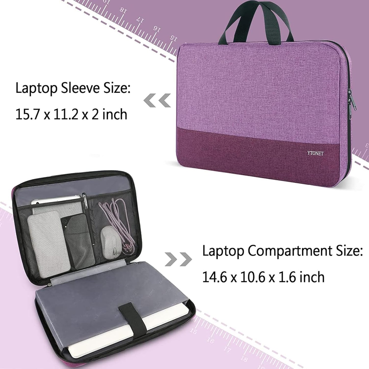 Funda para portátil Ytonet, bolsa para portátil TSA de 15.6 pulgadas, funda para portátil resistente al agua, bolsa de transporte para ordenador compatible con portátiles Lenovo, HP, Dell, Asus, regalos para hombres y mujeres, gris