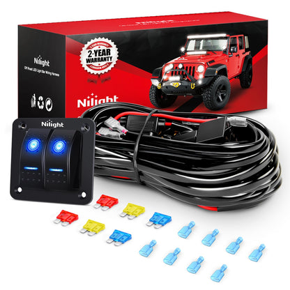 Nilight - NI -WA 06 LED Light Bar Wiring Harness Kit - 2 Leads 12V On Off Switch Power Relay Blade Fuse for Off Road Lights LED Work Light, 2 Years Warranty
