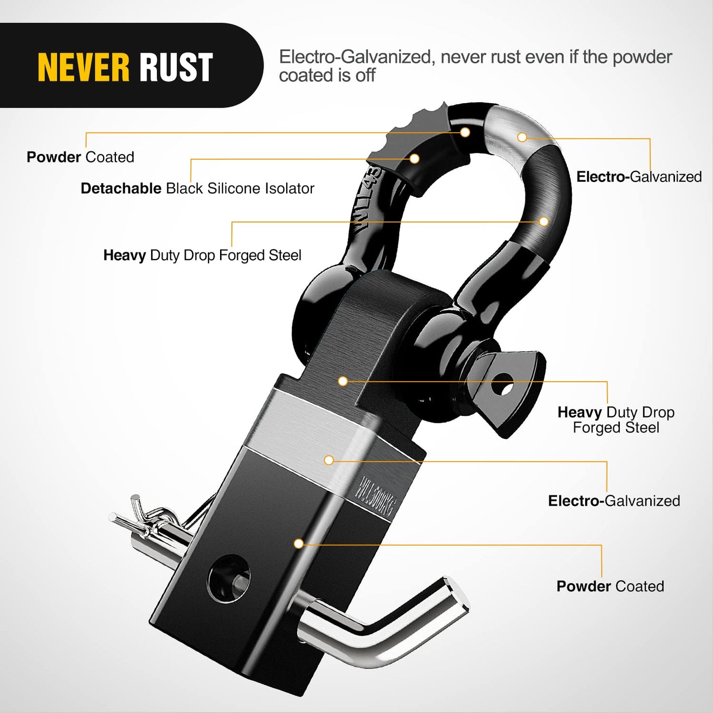 Nilight Anti-Theft Shackle Hitch Receiver 2Inch 45000 LBs Breaking Strength 3/4" Anti-Theft D Ring Shackle 5/8" Trailer Hitch Lock Pin Heavy Duty Solid Towing Kit for Trucks Off Road (Black)