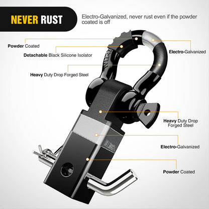 Nilight Anti-Theft Shackle Hitch Receiver 2Inch 45000 LBs Breaking Strength 3/4" Anti-Theft D Ring Shackle 5/8" Trailer Hitch Lock Pin Heavy Duty Solid Towing Kit for Trucks Off Road (Black)