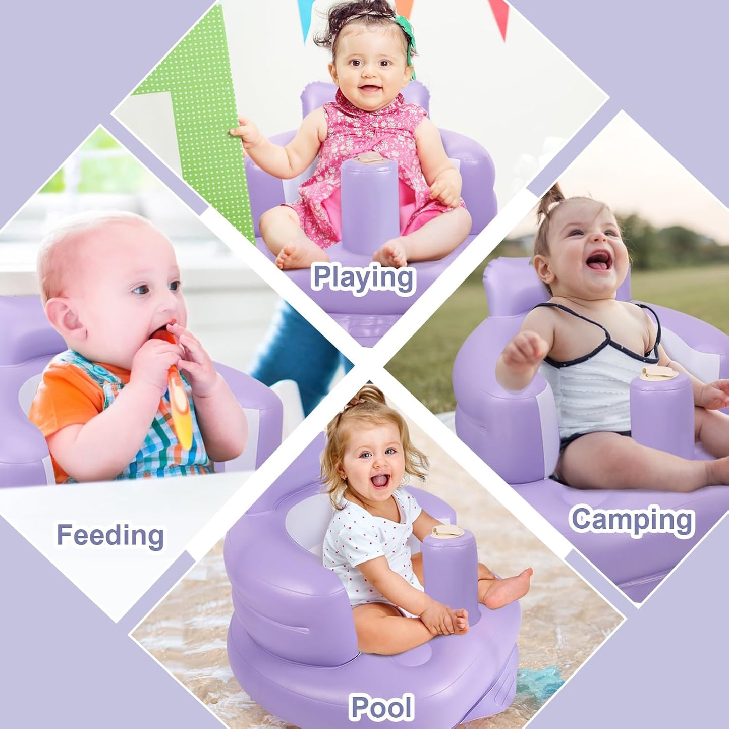 Aufblasbarer Babysitz, aufblasbarer Babystuhl für Babys ab 3 Monaten, aufblasbarer Sommerstuhl mit integrierter Luftpumpe, Baby-Bodensitz zum Sitzenlernen, Spielen, Campen, Orange