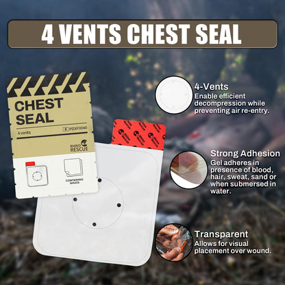 RHINO RESCUE Vented Chest Seal, 4 Vents, Sterile Emergency Trauma Dressing, Occlusive Adhesive Pad, IFAK Trauma Refill Medical First Aid Supplies for Wound Care, Gunshot Wound, Sucking Chest(20 Count)