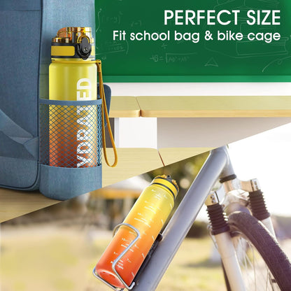 Sahara Sailor Trinkflasche, 950ml Motivations-Sportflasche mit Zeitmarkierung – Trinkzeiten – Tritan, BPA-frei, weite Öffnung auslaufsicher, Fast-Flow-Technologie mit Reinigungsbürste (1 Flasche)