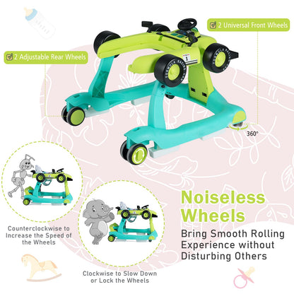 BABY JOY 4-in-1 Baby Walker, Foldable Activity Walker with Adjustable Height & Speed, Music, Lights, Anti-Rollover, Toddler Push Walker, Baby Walker with Wheels for Boys Girls 6-18 Months (Pink)