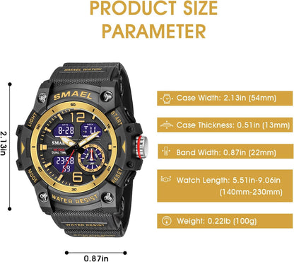 Herren Digitaluhr, Sportuhren für Männer Outdoor Militär Digital Analog Stoppuhr Wasserdicht Multifunktionale Armbanduhr
