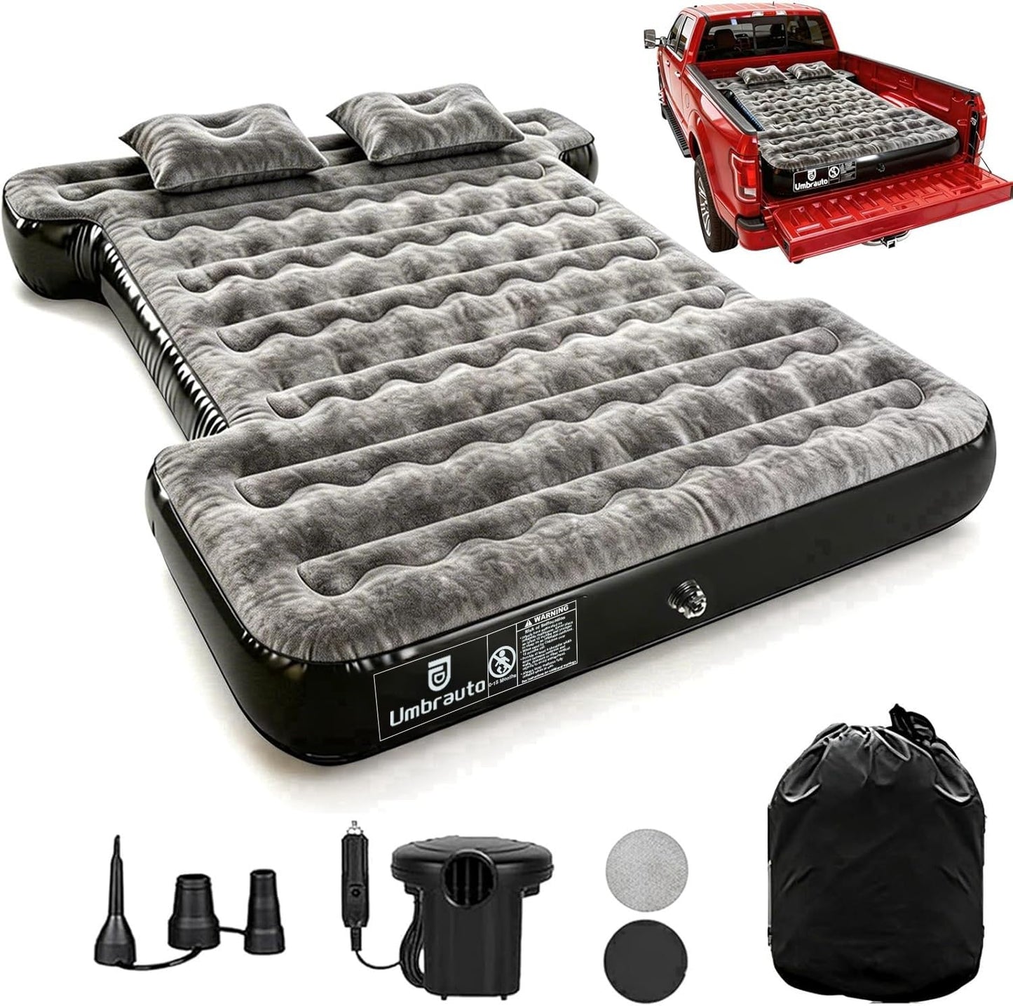 Umbrauto Car Air Mattress Backseat| Inflatable Truck Back Seat Camping Airbed for SUV Rear Seat, Blow Up Sleeping Travel Bed for Van Trunk with Pump & Pillows