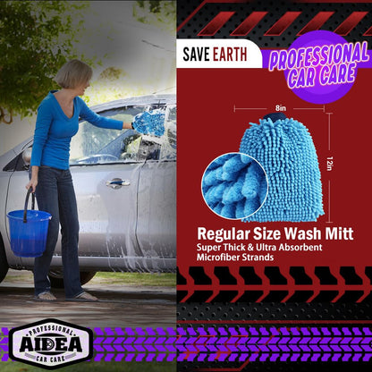 AIDEA Car Wash Mitt Microfiber, 2PK Scratch Free Lint-Free, Premium Chenille Microfiber Mitt Car Wash Brush, Green, Regular Size 7.12''X10.14''