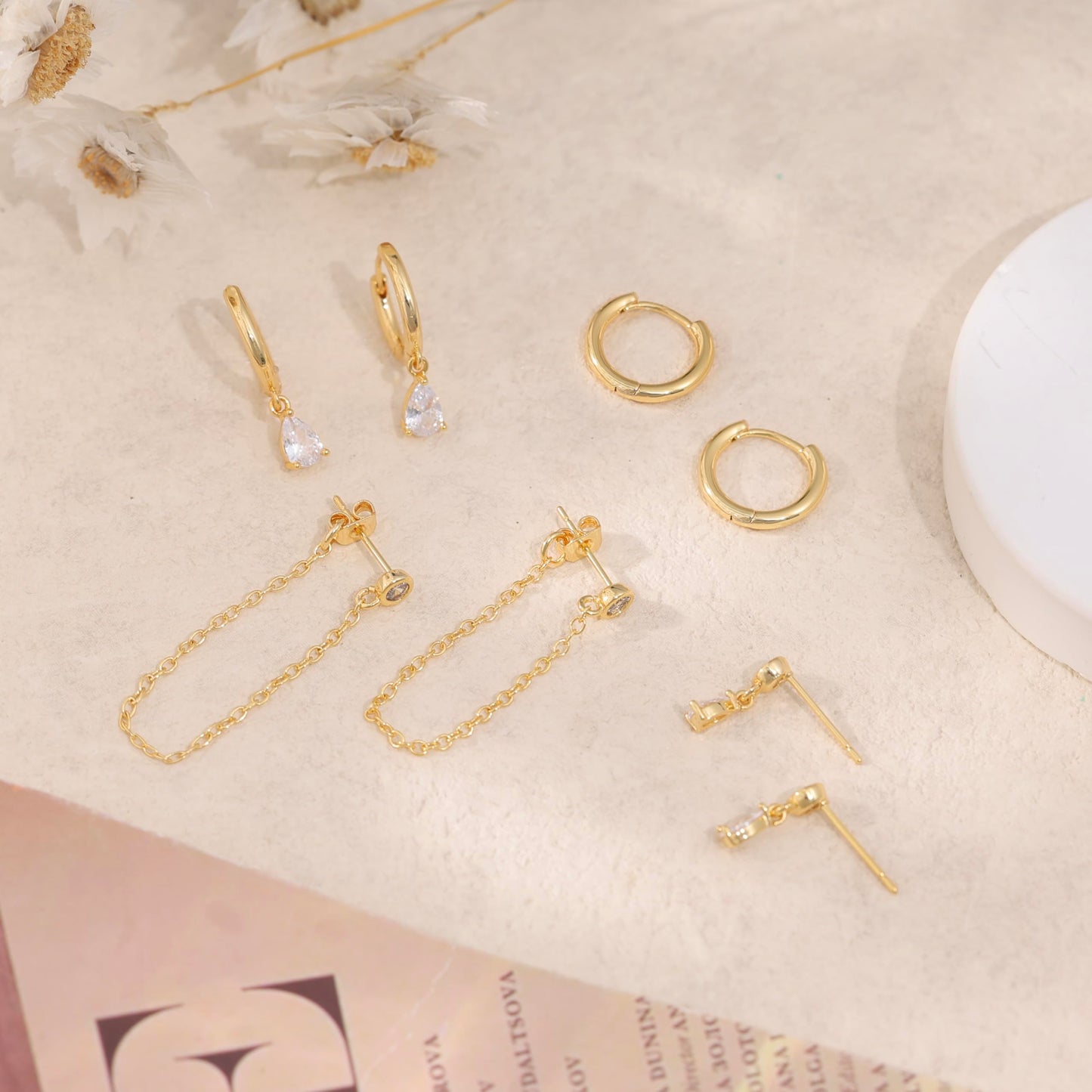 Gold Earrings For Women, Dainty Huggie Earrings Stack 14K Gold Plated Pearl Dangle Earrings for Women Trendy Cute Hypoallergenic Unique Gold Earring Stack Fashion Gold Jewelry Gifts