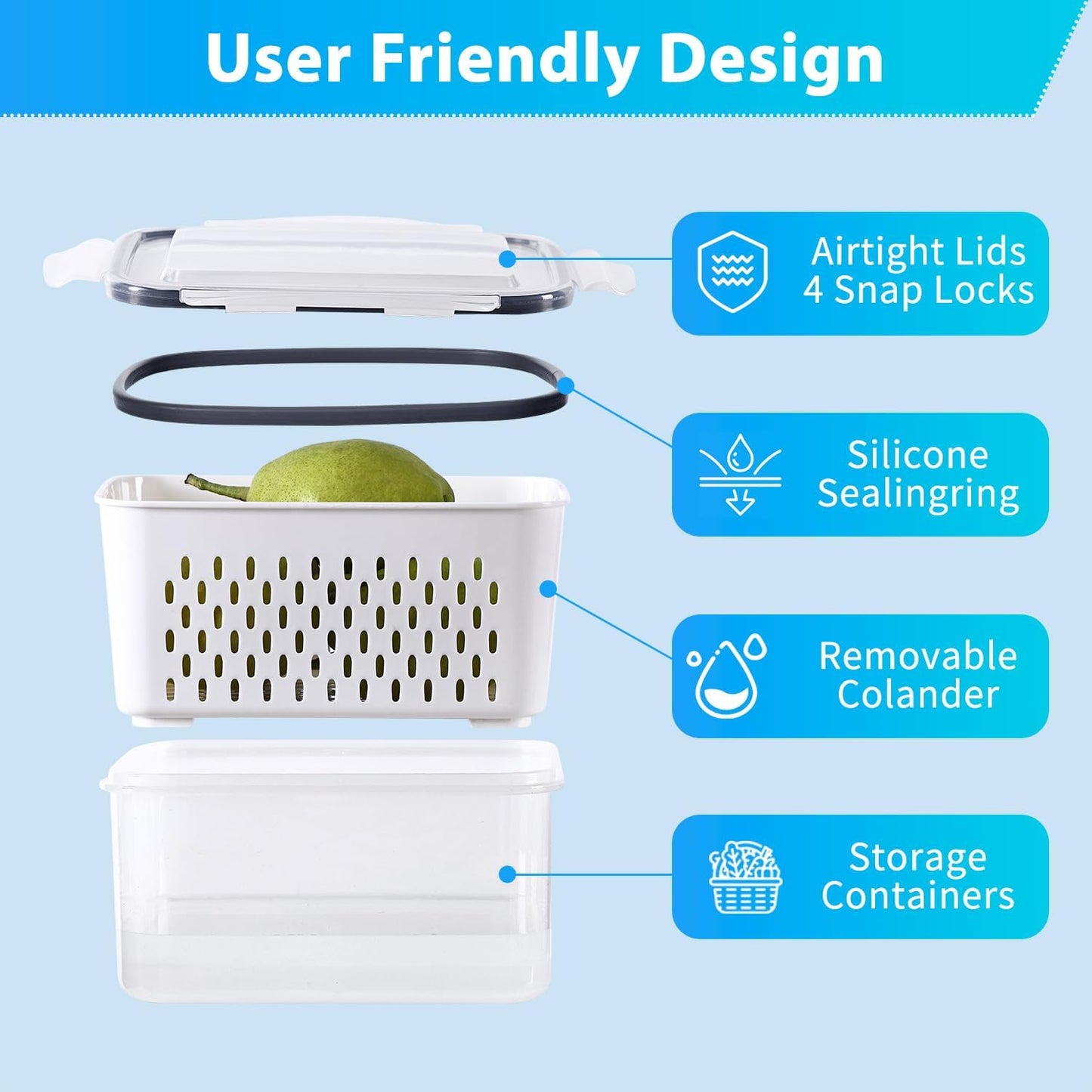 Pure Future 10-teiliges Set (5er-Pack, 1 l) Borosilikatglas-Lebensmittelbehälter mit verbesserten abnehmbaren Verschlussdeckeln – auslaufsichere Essenszubereitungs-Lunchboxen, ofen-/mikrowellengeeignet