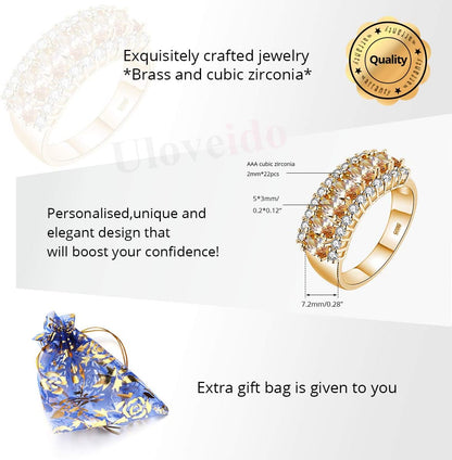 Uloveido Women's Gold Plated 7 Stones Eternity Band Ring Half Moon Design Wedding Bands with Oval CZ J501